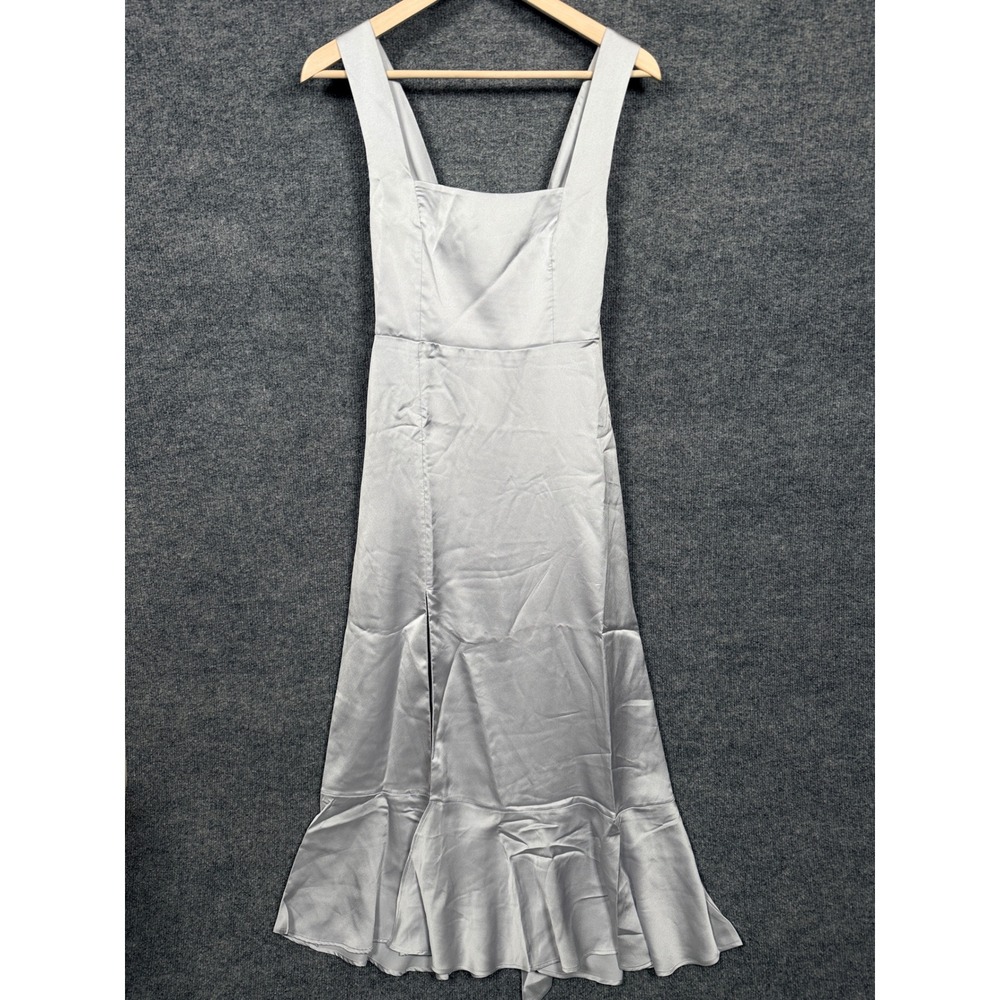 New Mumu Sz Small Claire Midi Dress Silver Satin Bridesmaid Prom Wedding Party - Picture 2 of 10